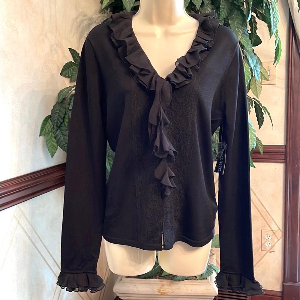 JNY BLACK REMOVABLE RUFFLE CARDIGAN